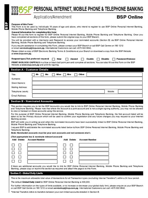 bsp online banking application form